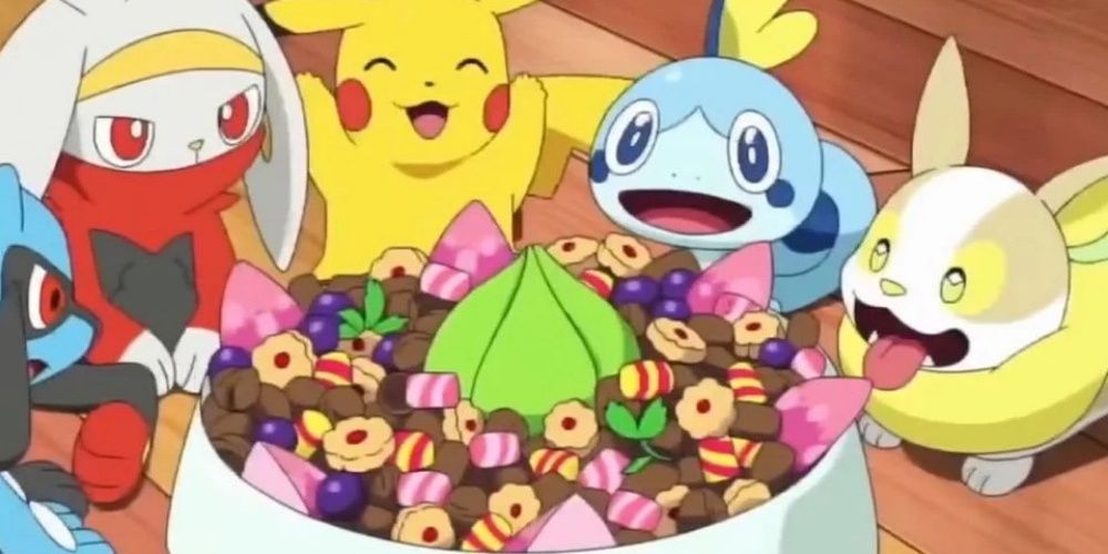 A screenshot of various Pokemon eating berries.