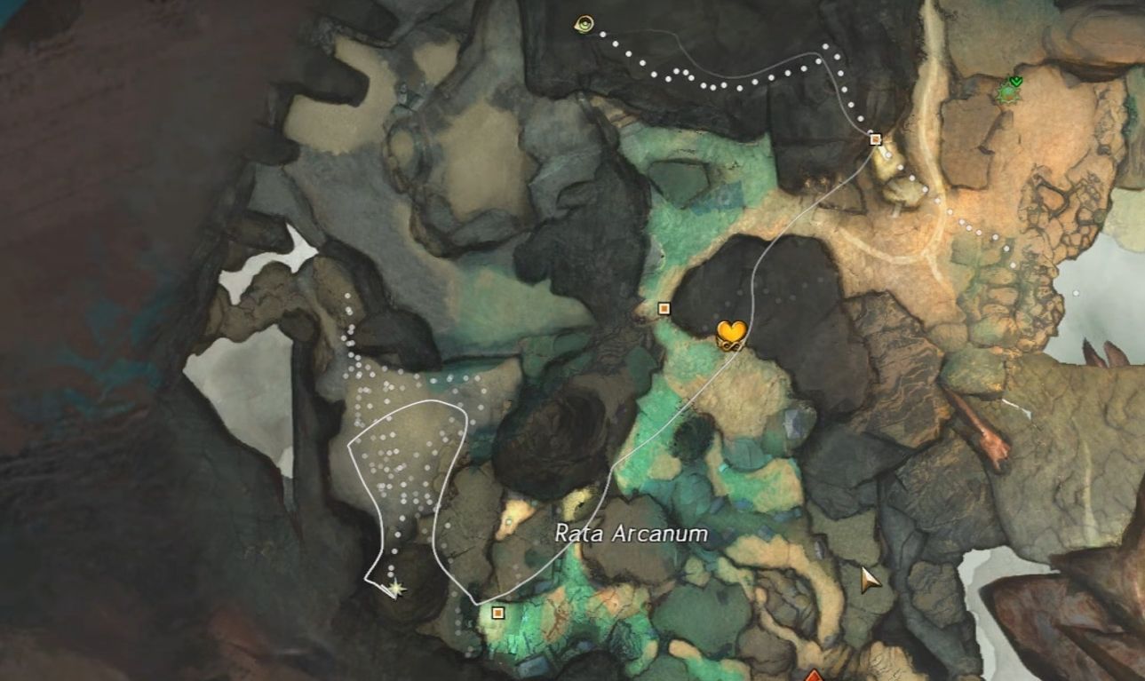 A screenshot showing the map location for the Rata Arcanum step of the Hedge Away From Home collection