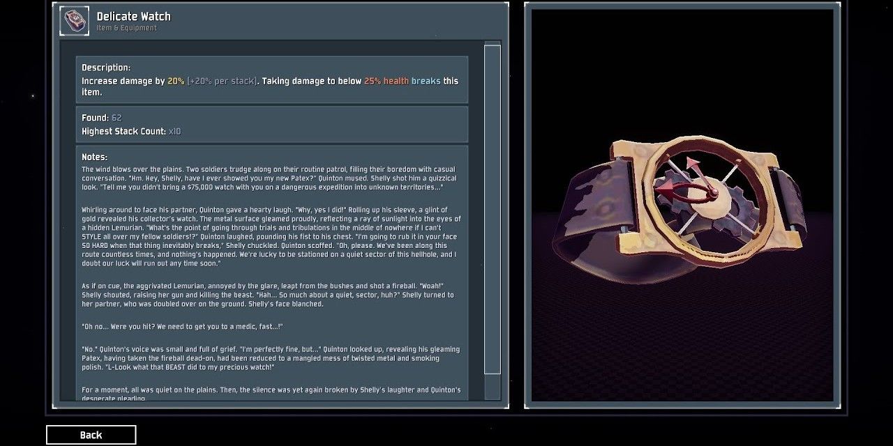 Risk of Rain 2 Delicate Watch item description
