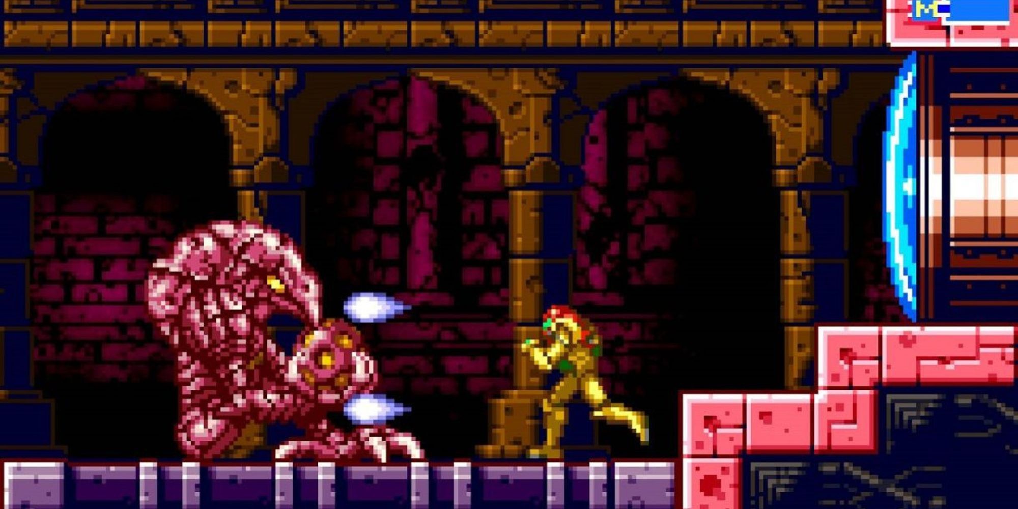 Samus runs towards a Chozo Statue