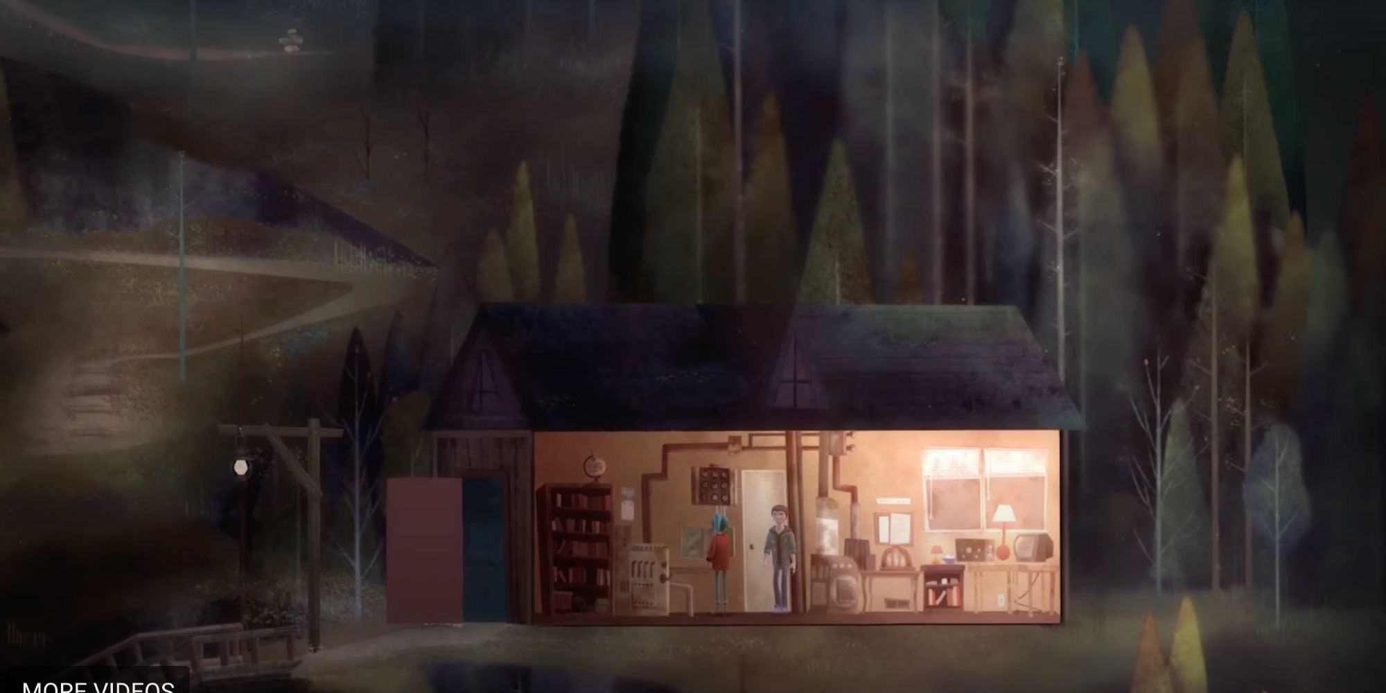 Alex in the spooky shack in Oxenfree