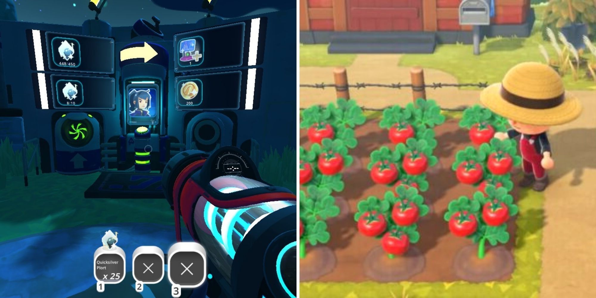 Slime Rancher approaching range exchange, Animal Crossing tending to crops