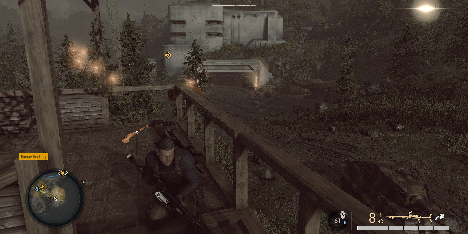Sniper Elite 5 Mission 7 Secret Weapons showing a tank and bunker