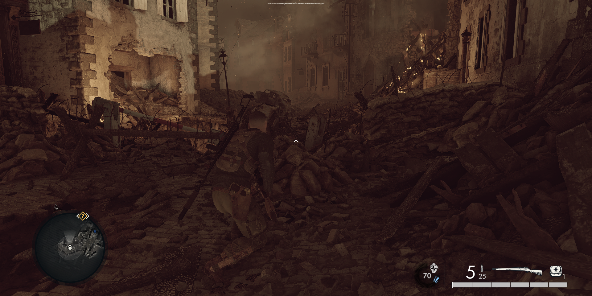 Sniper Elite 5 Mission 8 Rubble and Ruin showing the destroyed city