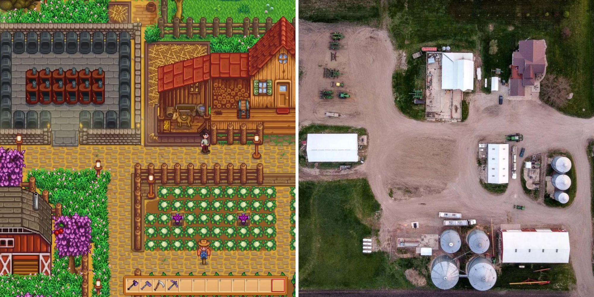 Stardew Valley and Farming Simulator Farm Layouts From Top View