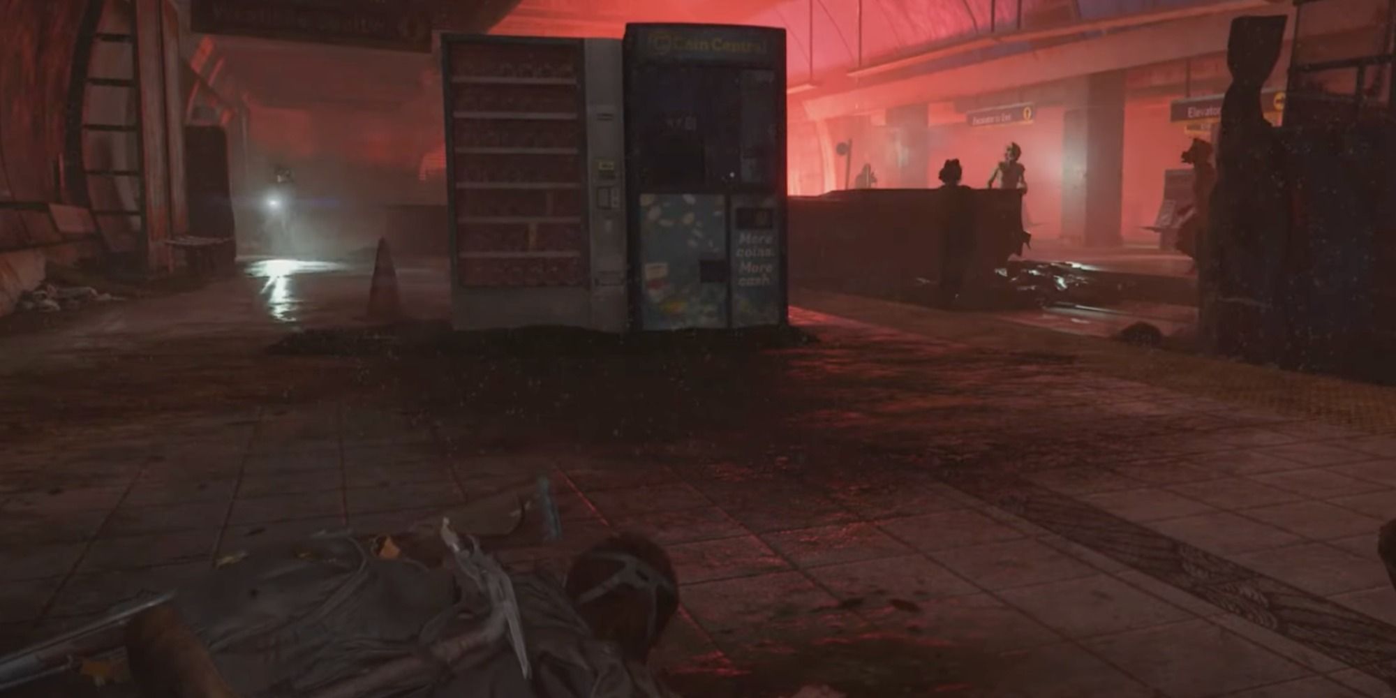 Ellie going prone in The Last of Us Part 2 while clickers attack