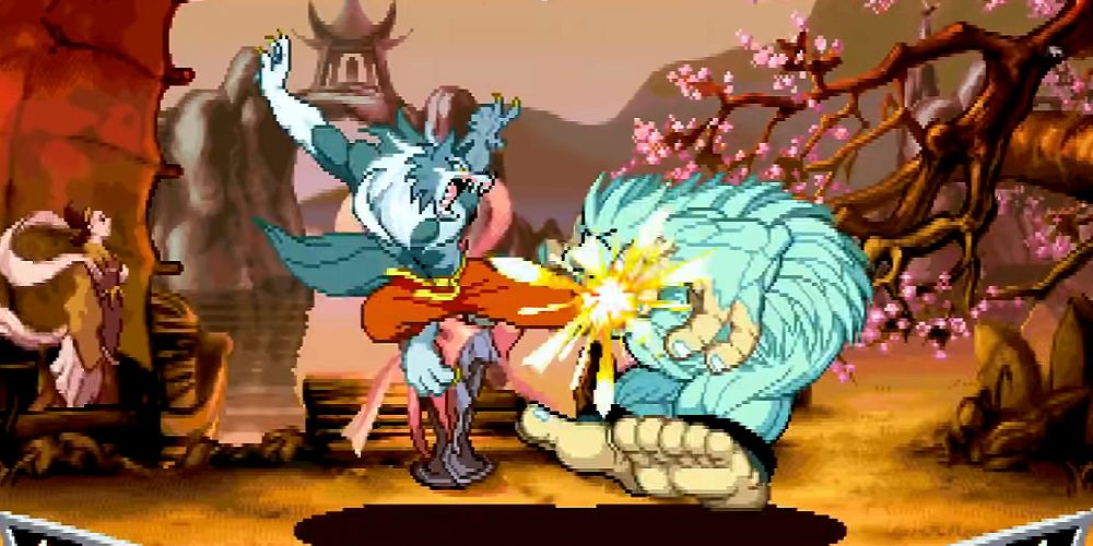 Werewolf delivers a flying kick to a sasquatch
