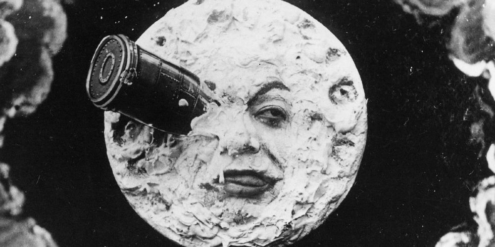 the man in the moon with a rocket lodged in his eye in A Trip To The Moon (1902)