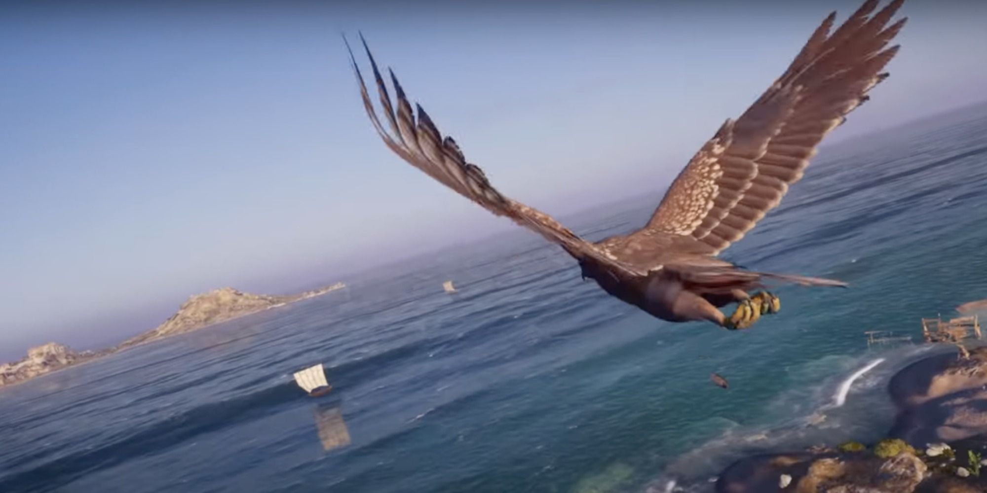 Ikaros flying over water in assassins creed odyssey 