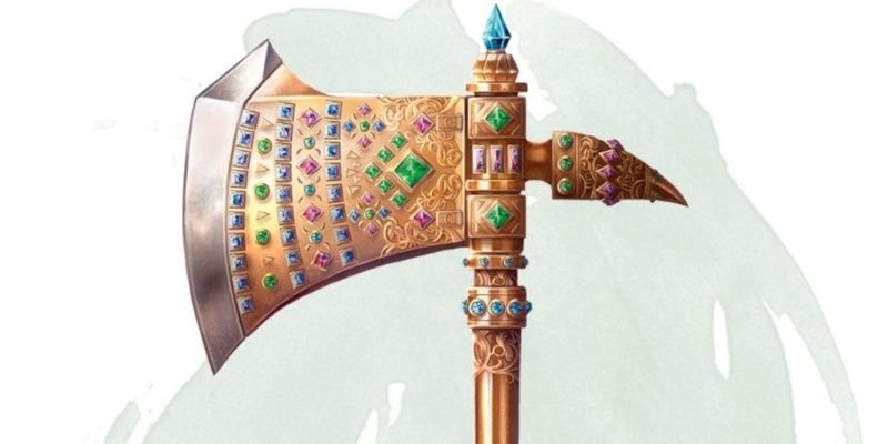 gem studded gold axe