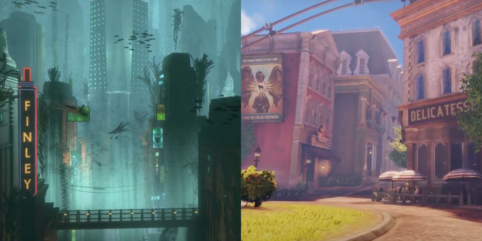 rapture's underwater, modern architecture and columbia's colonial architecture