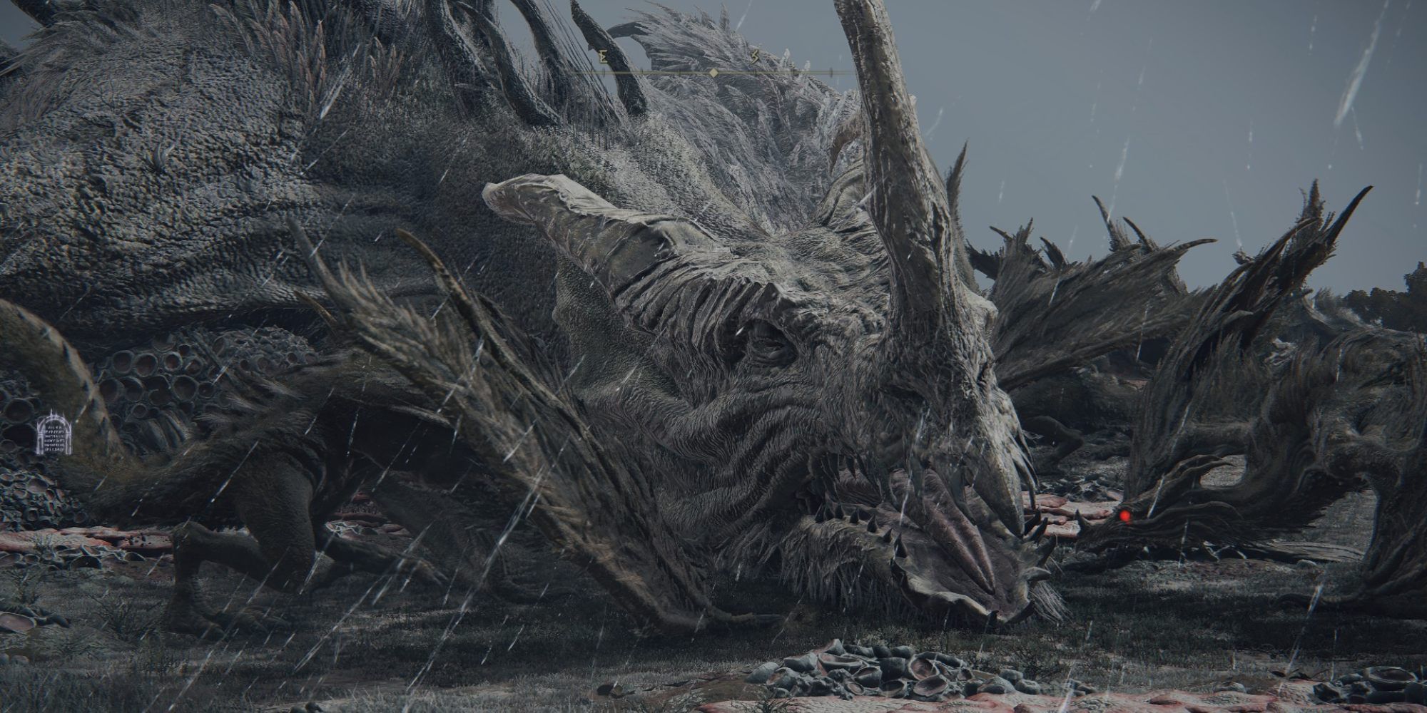Screenshot from Elden Ring showing the boss Greyoll