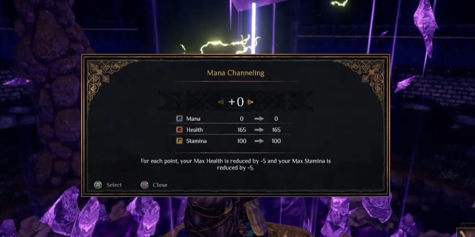 screen for choosing mana points