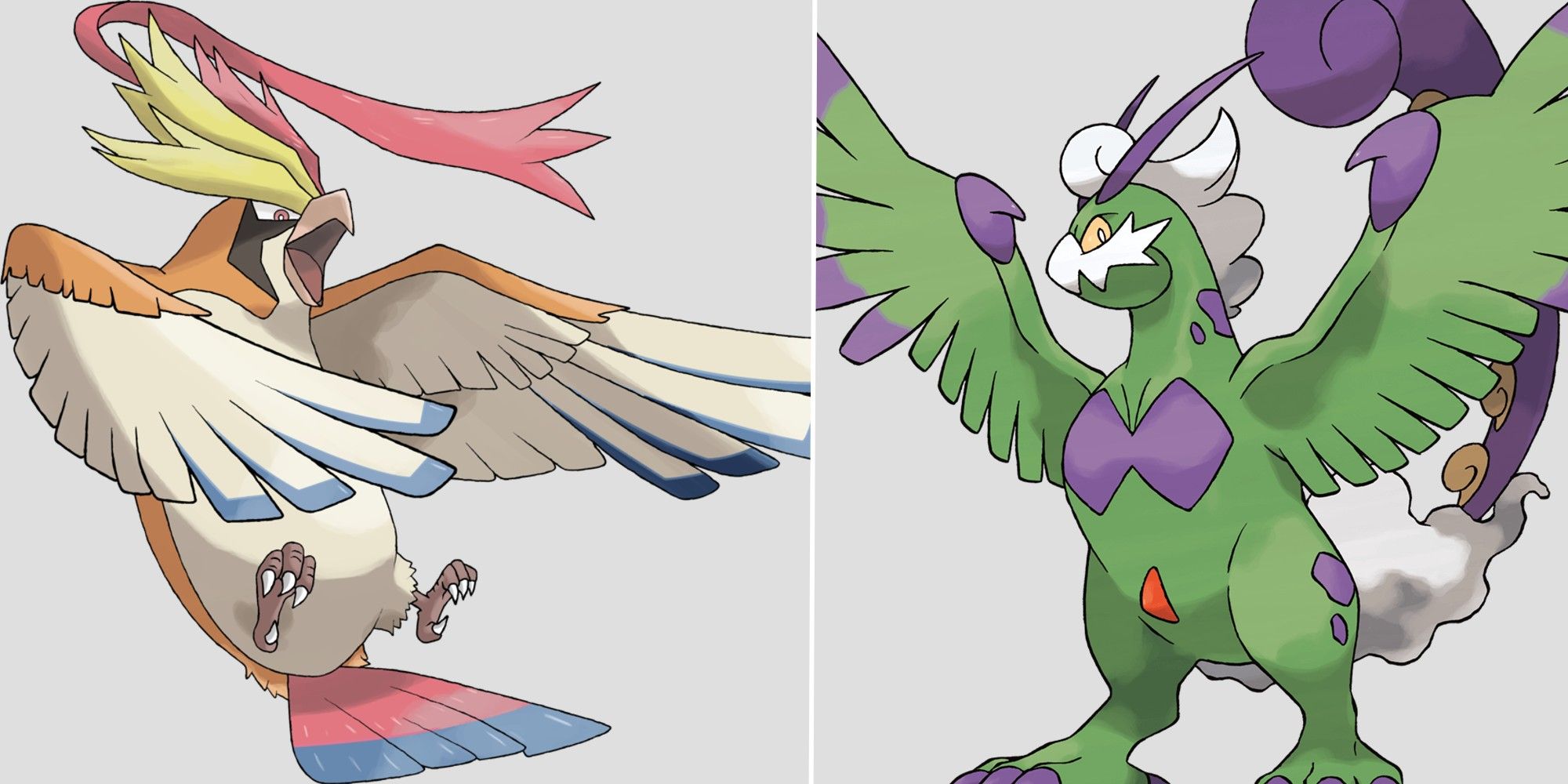 Tornadus Therian on the right and Mega Pidgeot on the left