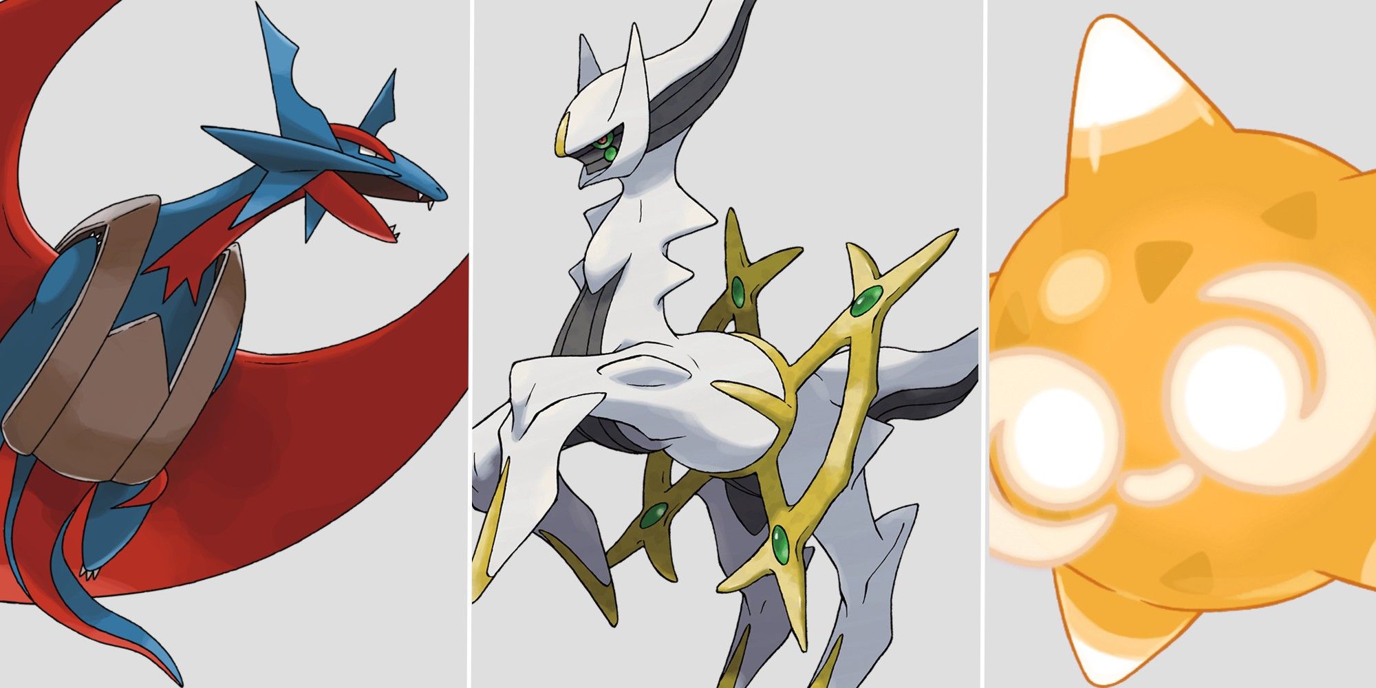 Salamence Arceus and Minior core form side by side