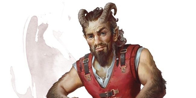 Satyr man with horns in red vest