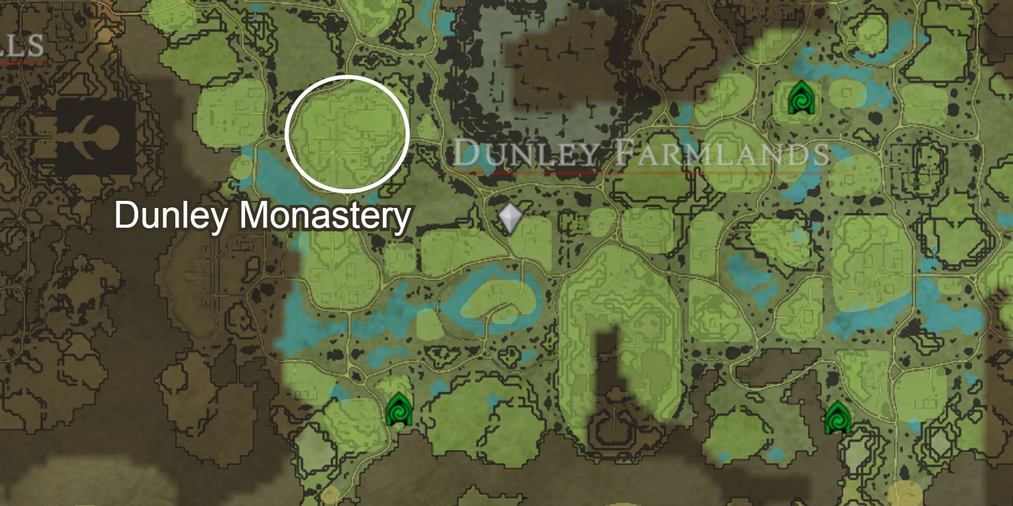 dunley monastery highlighted on map