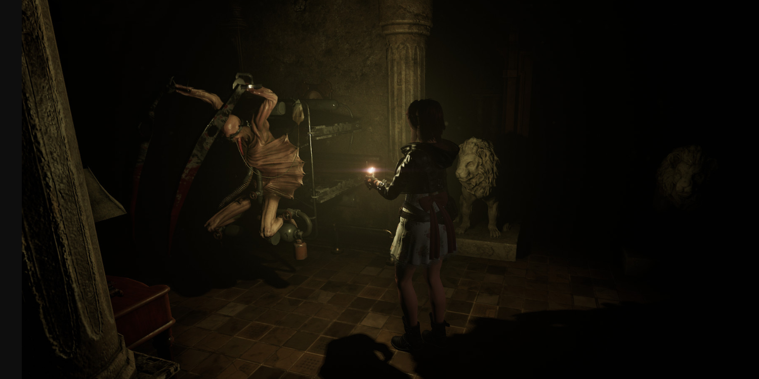 Wall-Mount enemy blocks Caroline's path