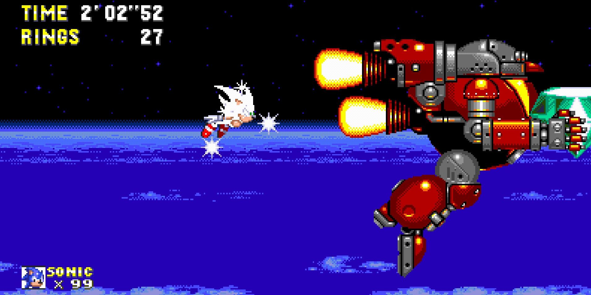 Hyper Sonic chasing Eggman through space in Doomsday Zone