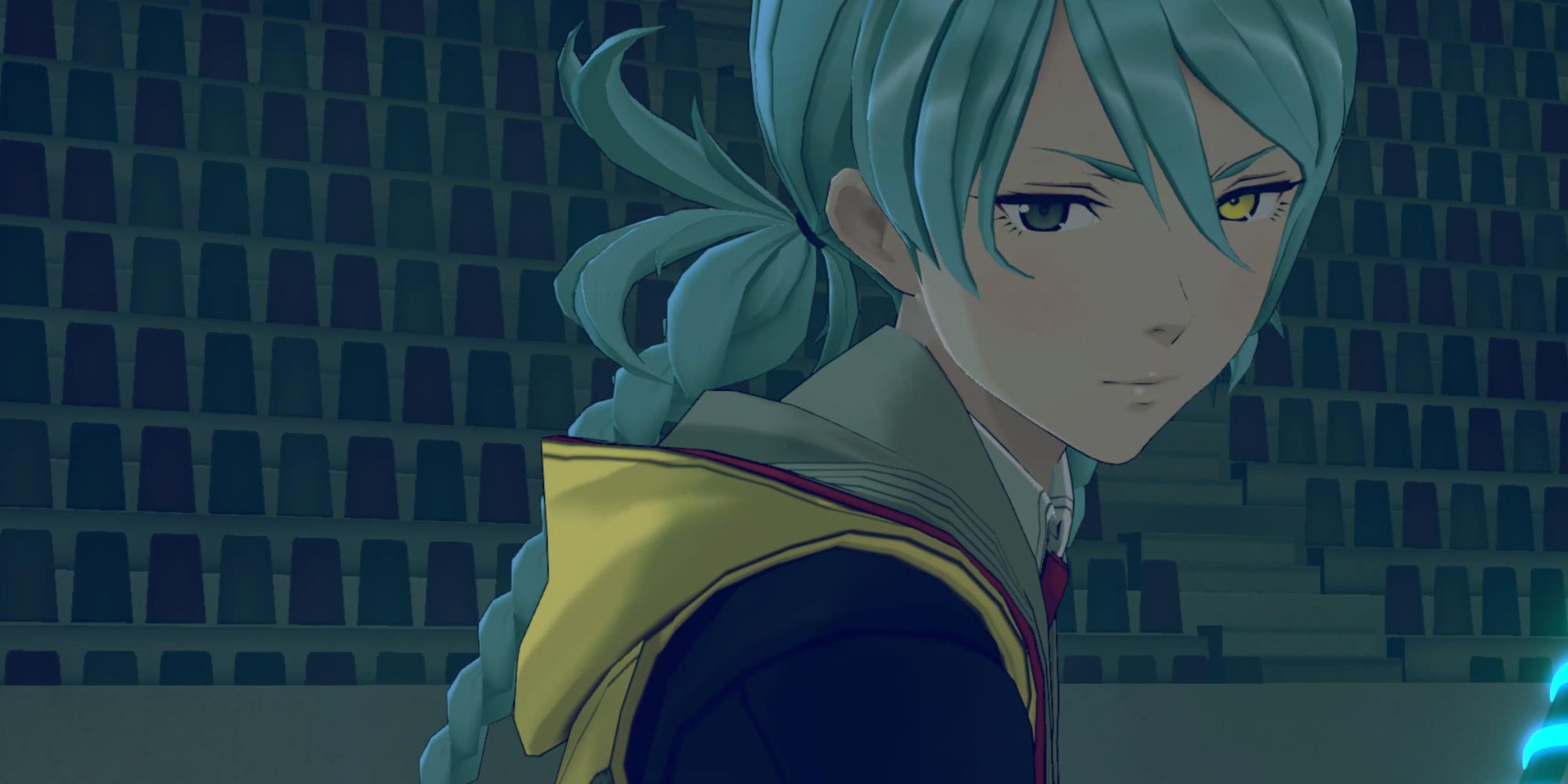 Mizuki is prepared for battle at the Stadium at night