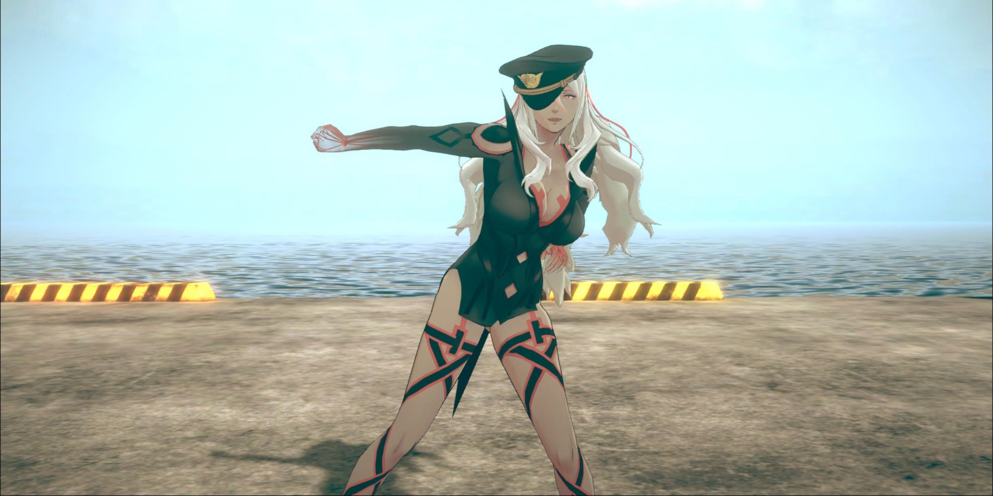 Tama dances outside by the ocean