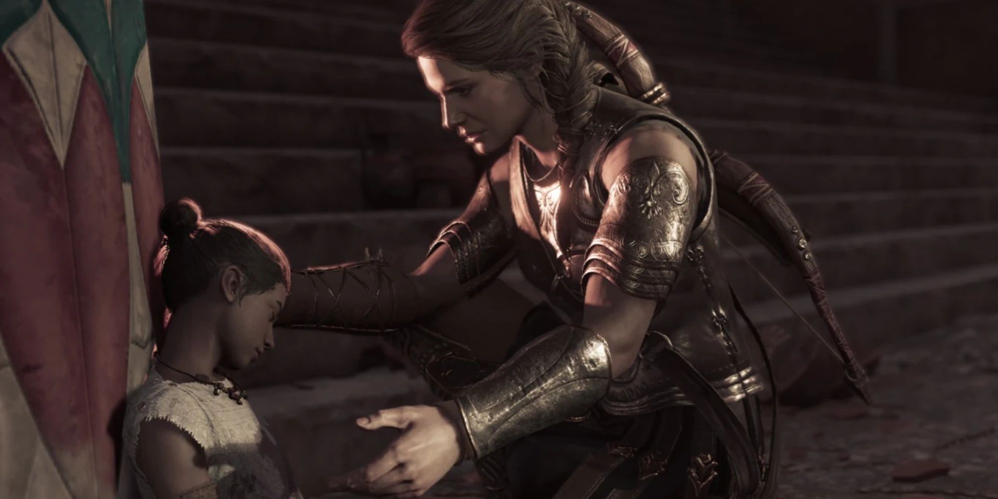Assassin's Creed Odyssey Screenshot Of Kassandra Saying Goodbye To Phoibe