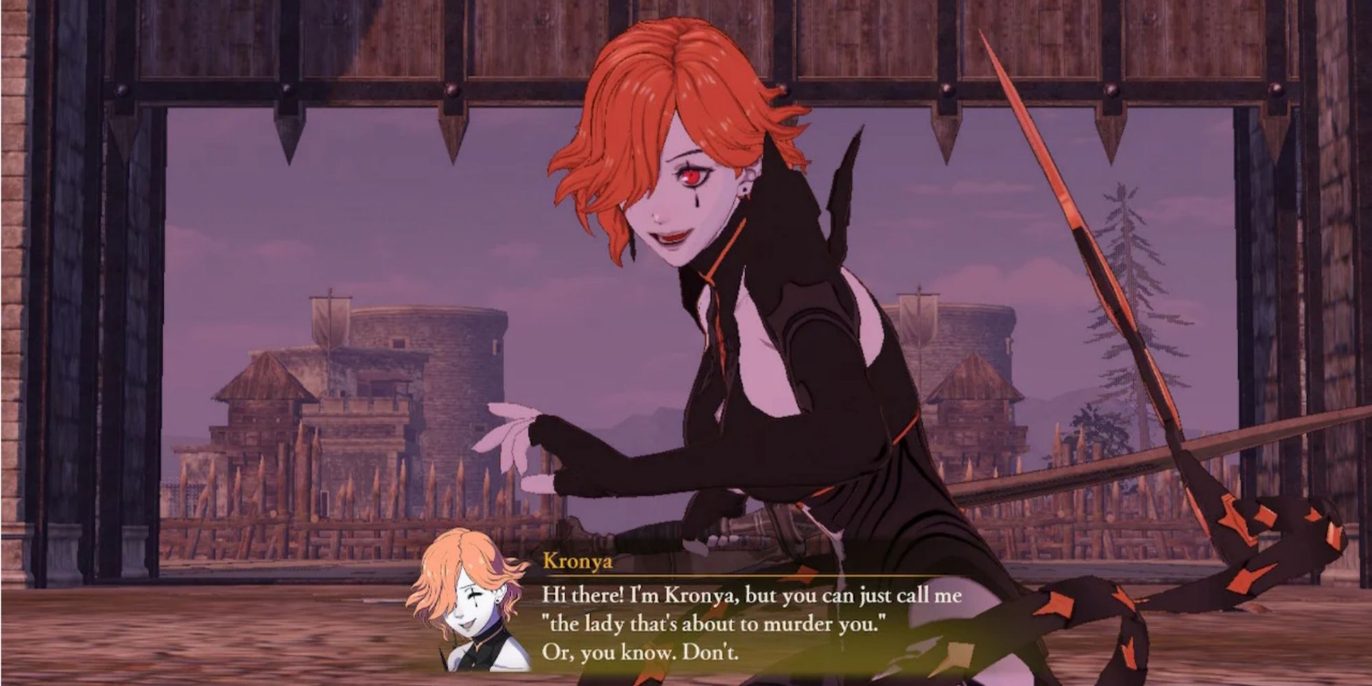 Kronya wields Athame before fortress gate