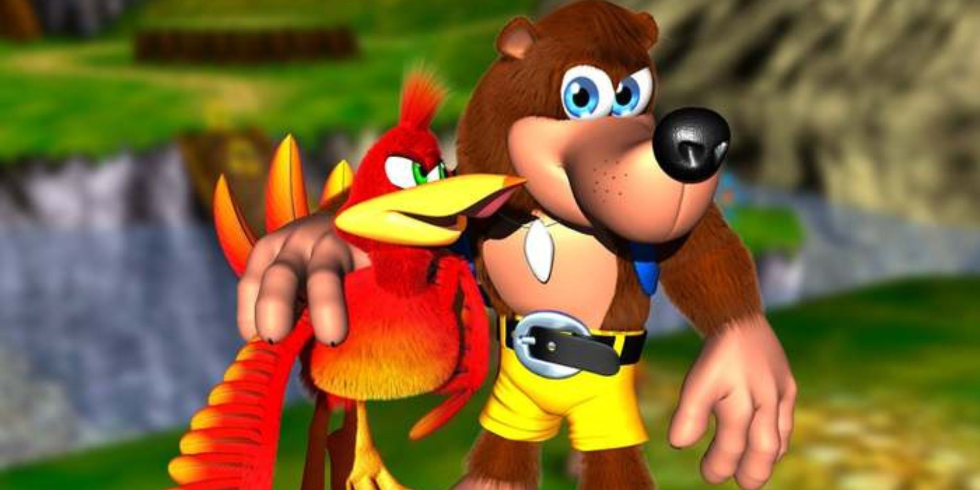 Banjo puts his arm around an annoyed Kazooie