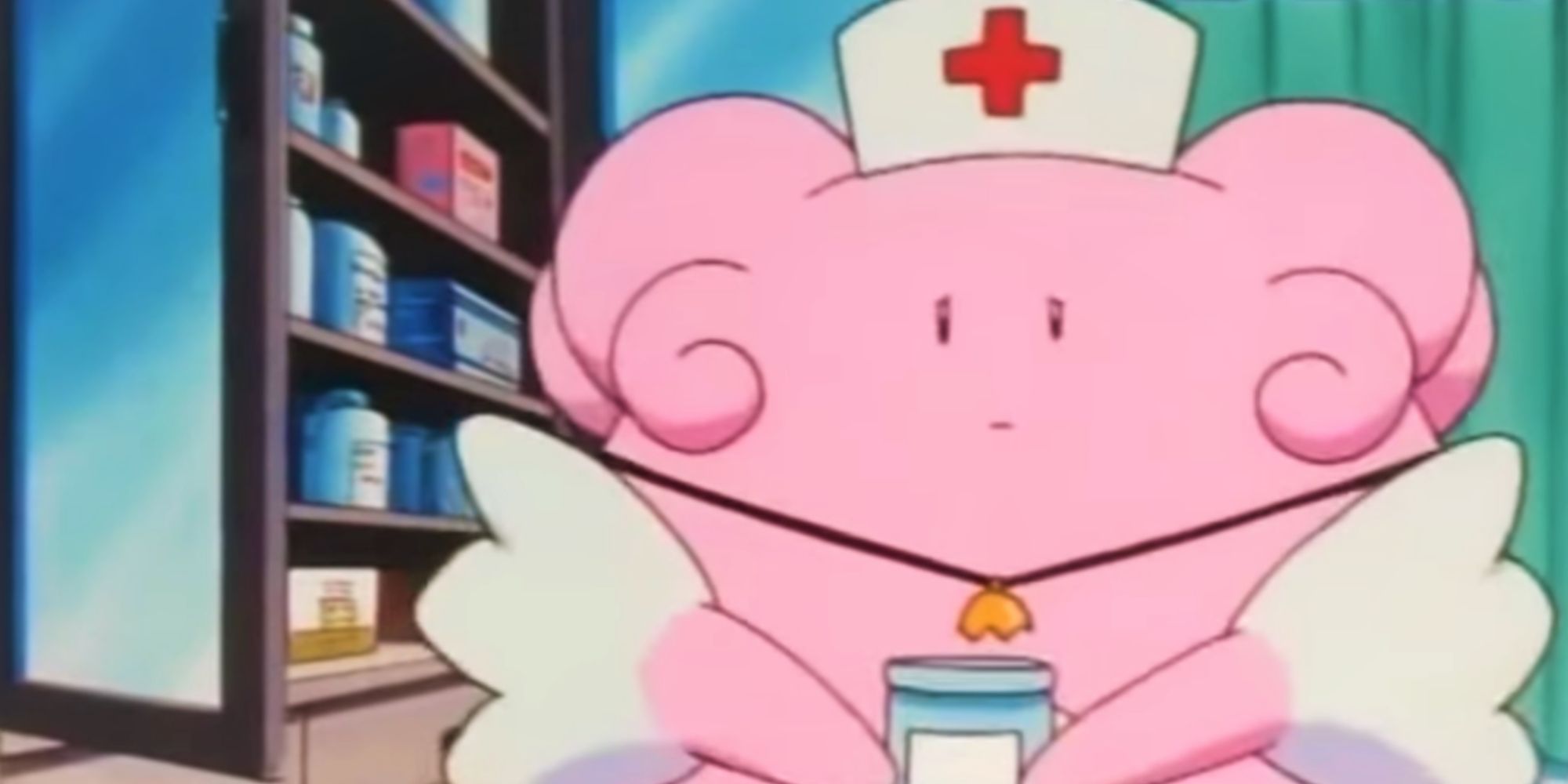 Blissey wearing a nurse uniform