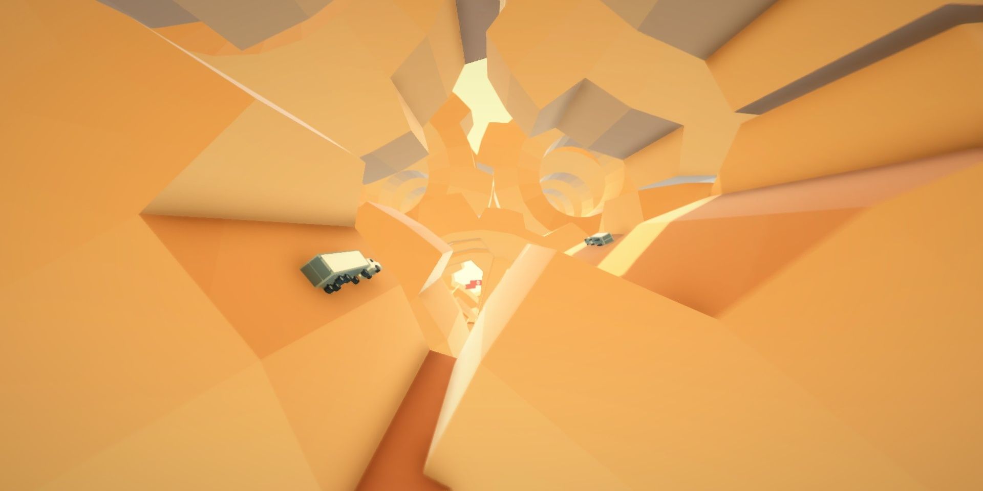 Two trucks stuck on large gears in Clustertruck