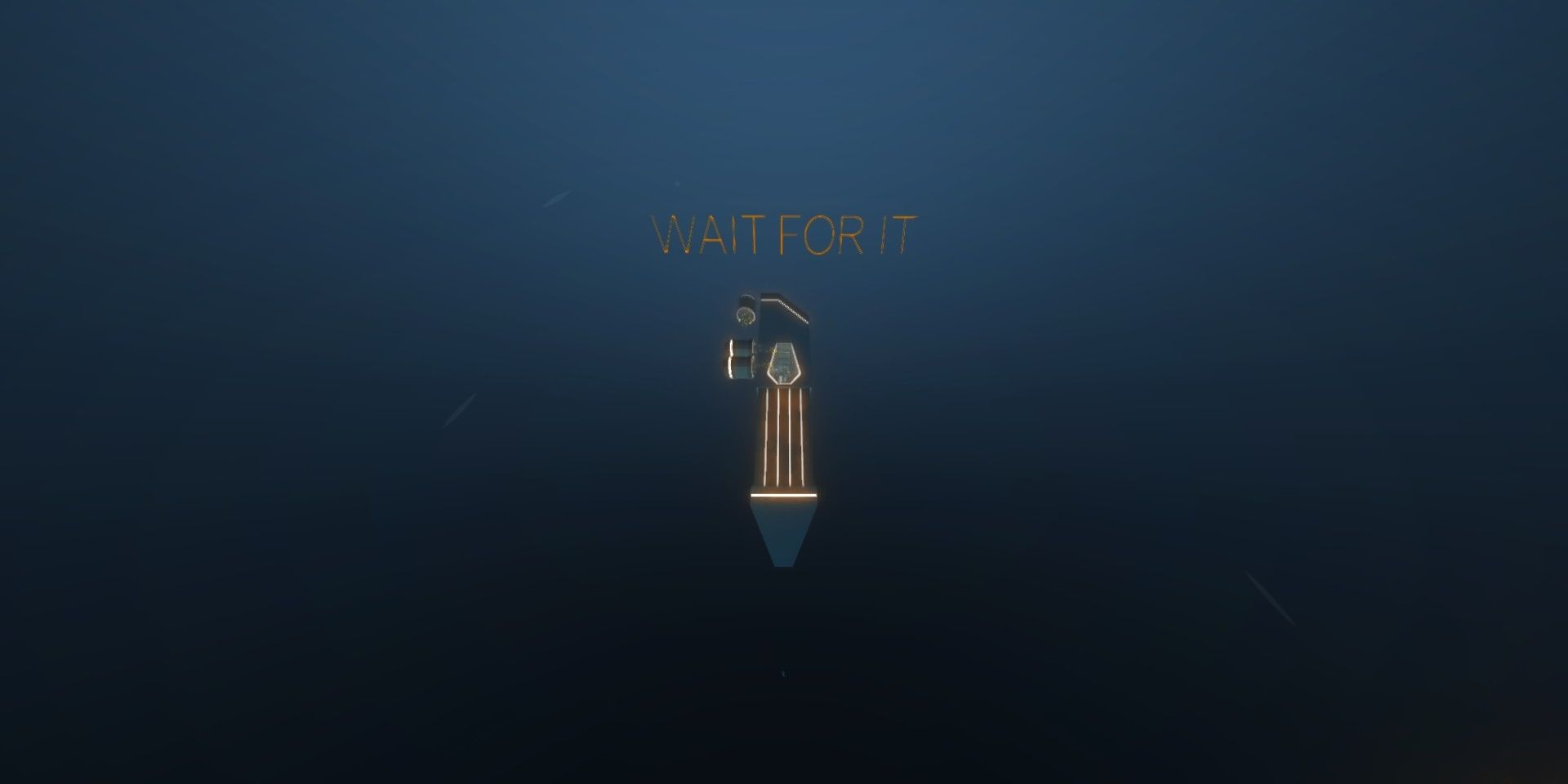 "Wait For It" written in the sky above a tower in Clustertruck