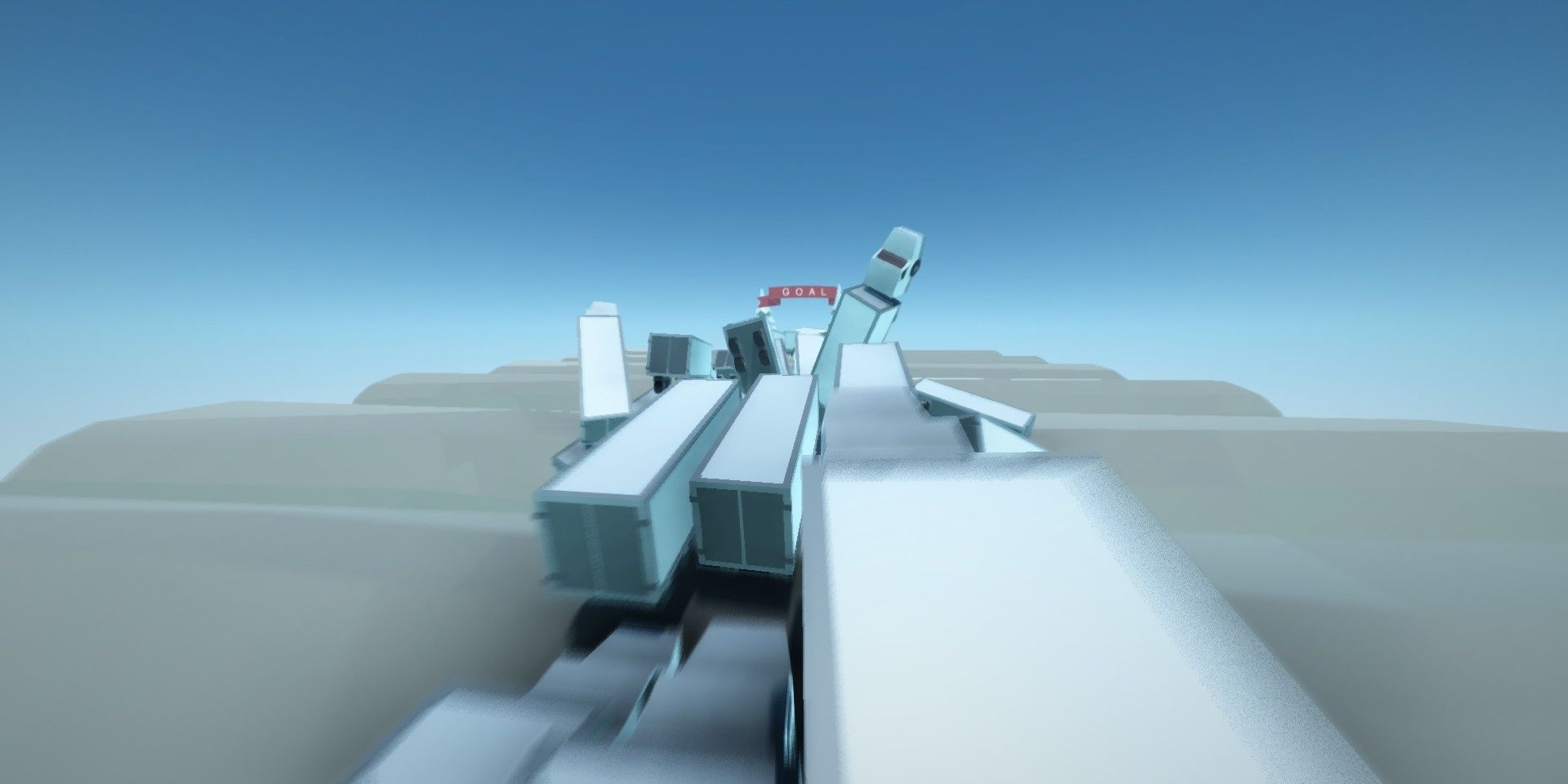 Logs rolling and tossing trucks in the Winter level of Clustertruck