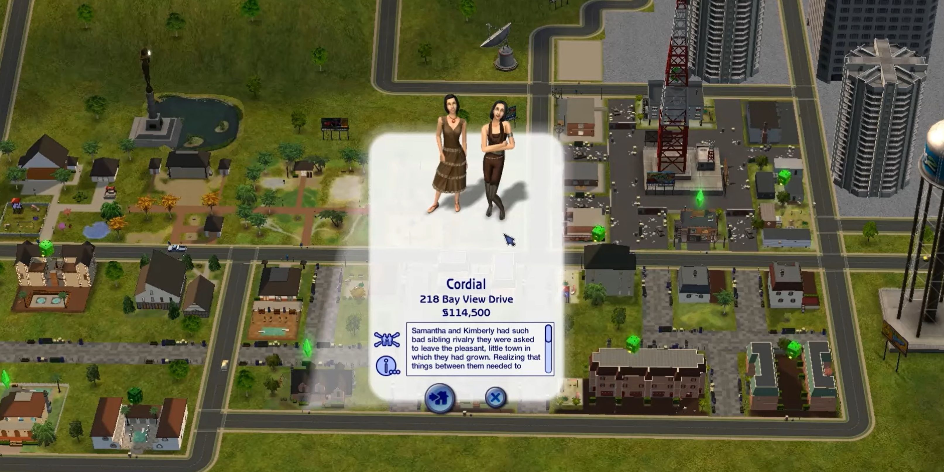 The Cordial Sisters Family Bio screen, with Belladonna Cove in the background