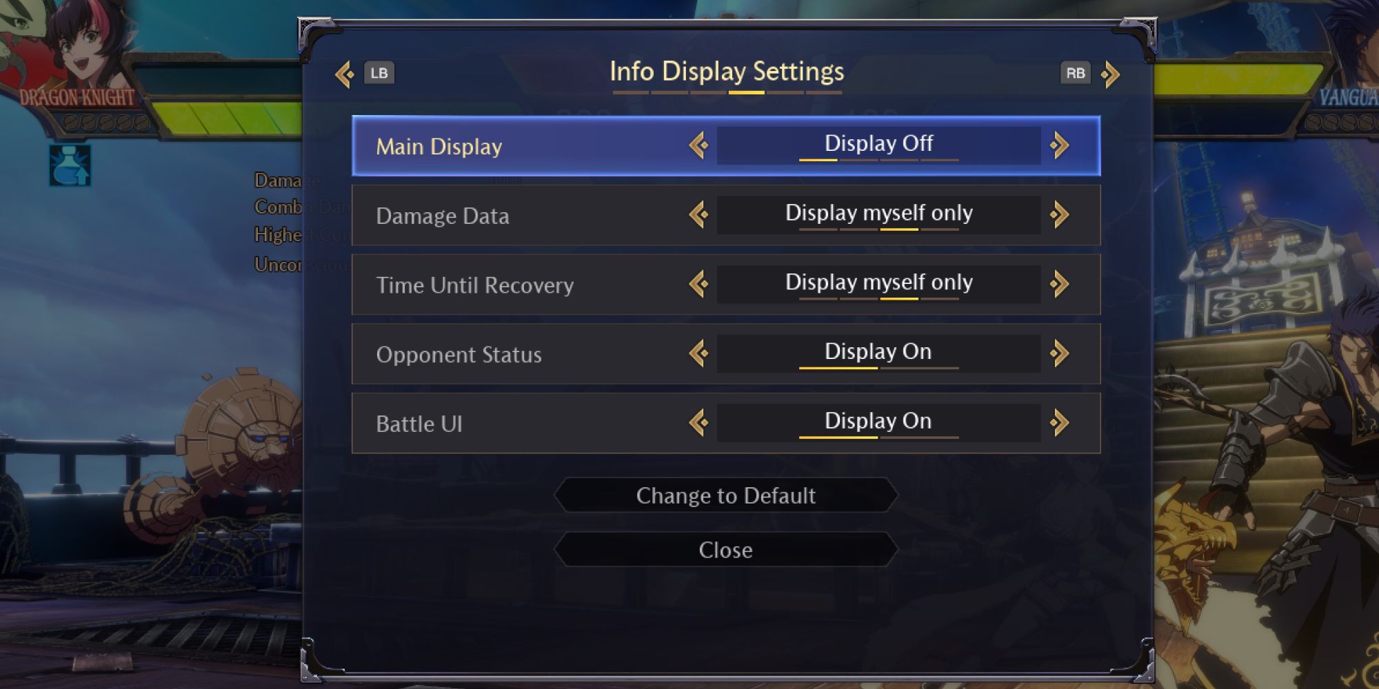 Info Display Settings in DNF Duel