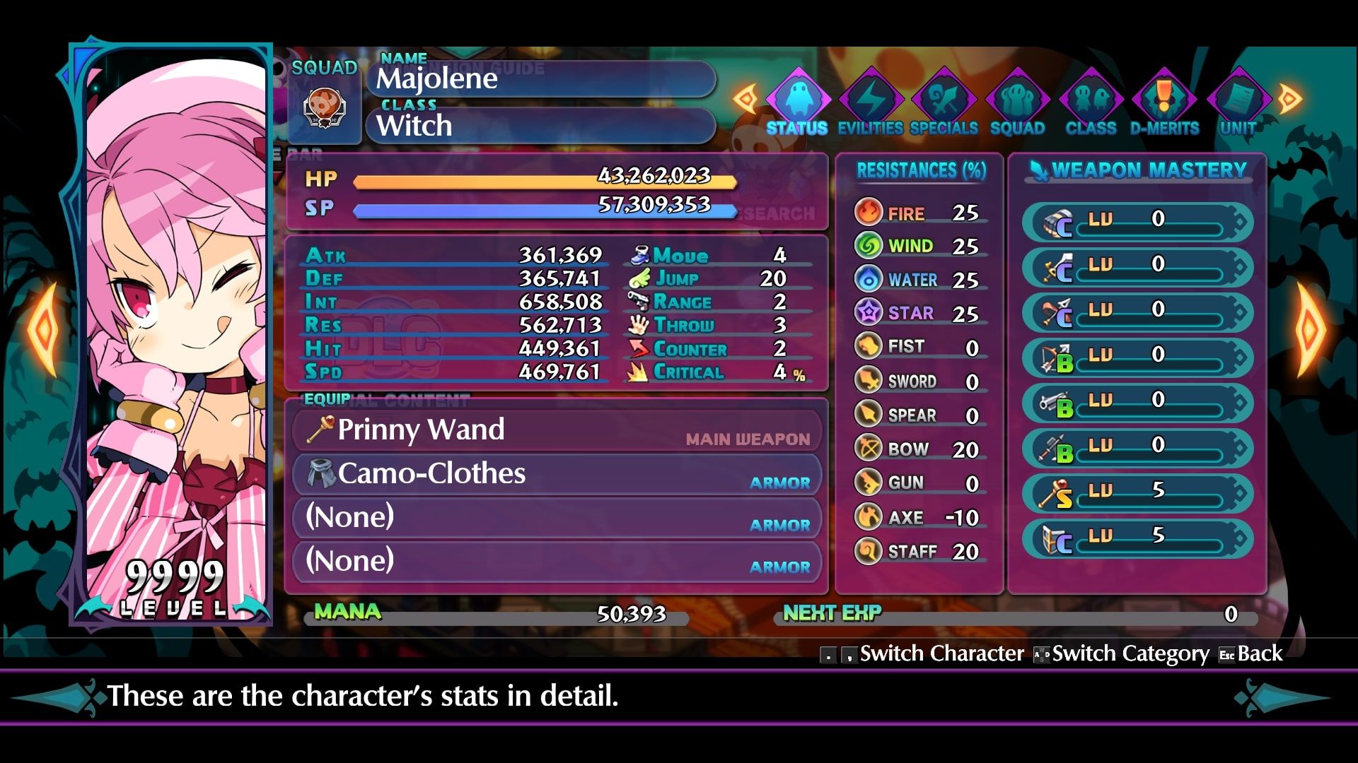 Disgaea 6 Majolene Status screen
