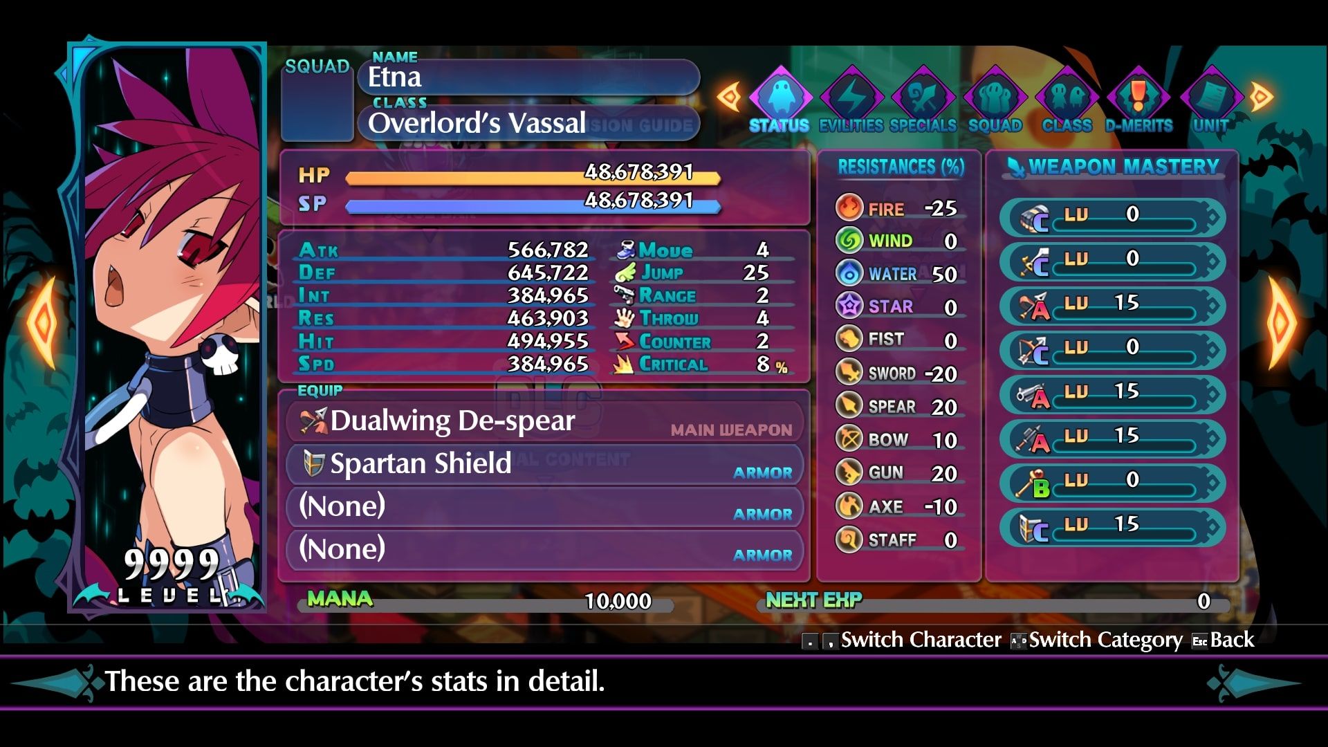 Disgaea 6 Etna Status Screen