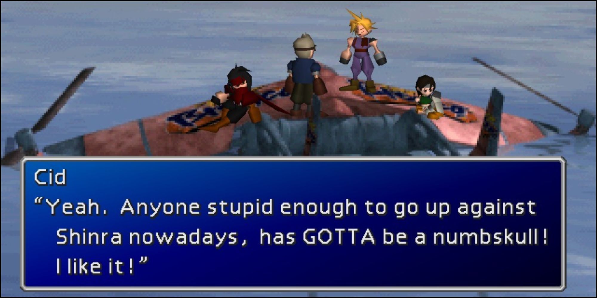 FF7 - Cid Highwind and party on Tiny Bronco