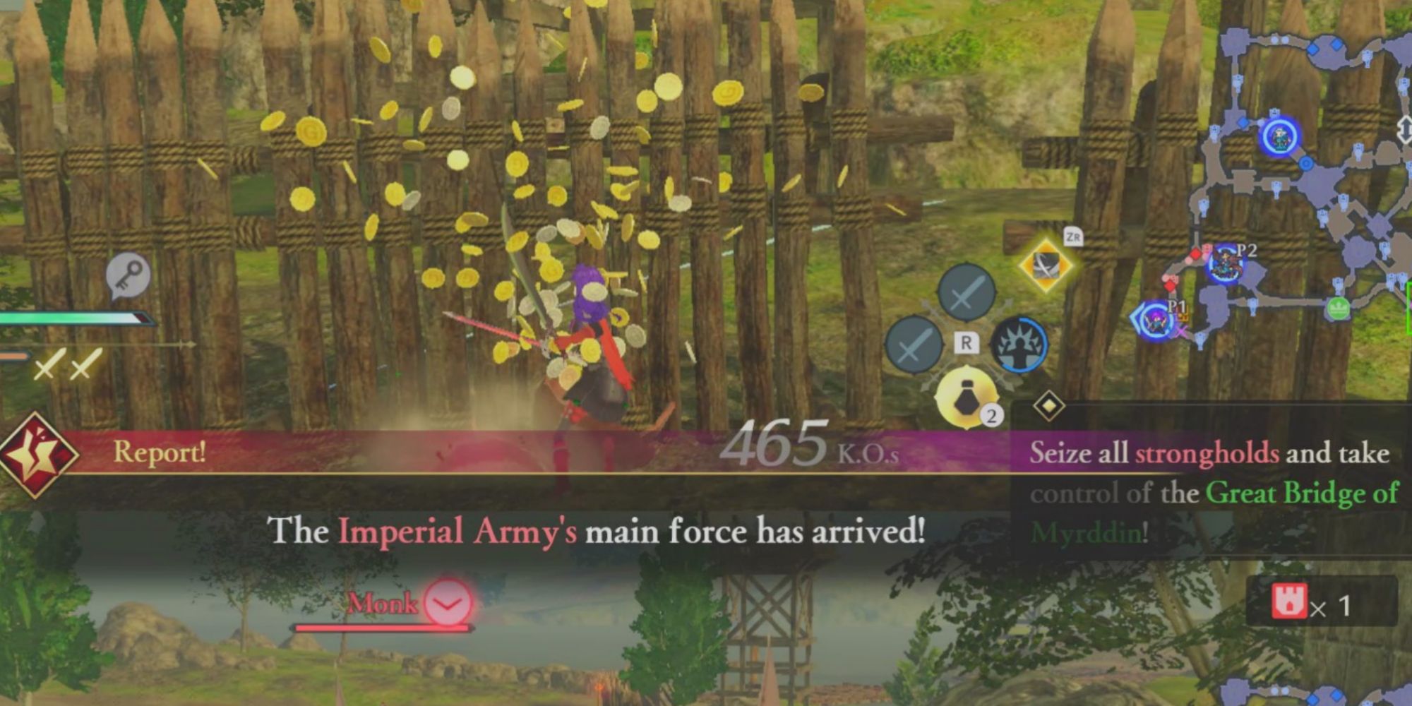 Shez breaks open a pot of gold during a battle