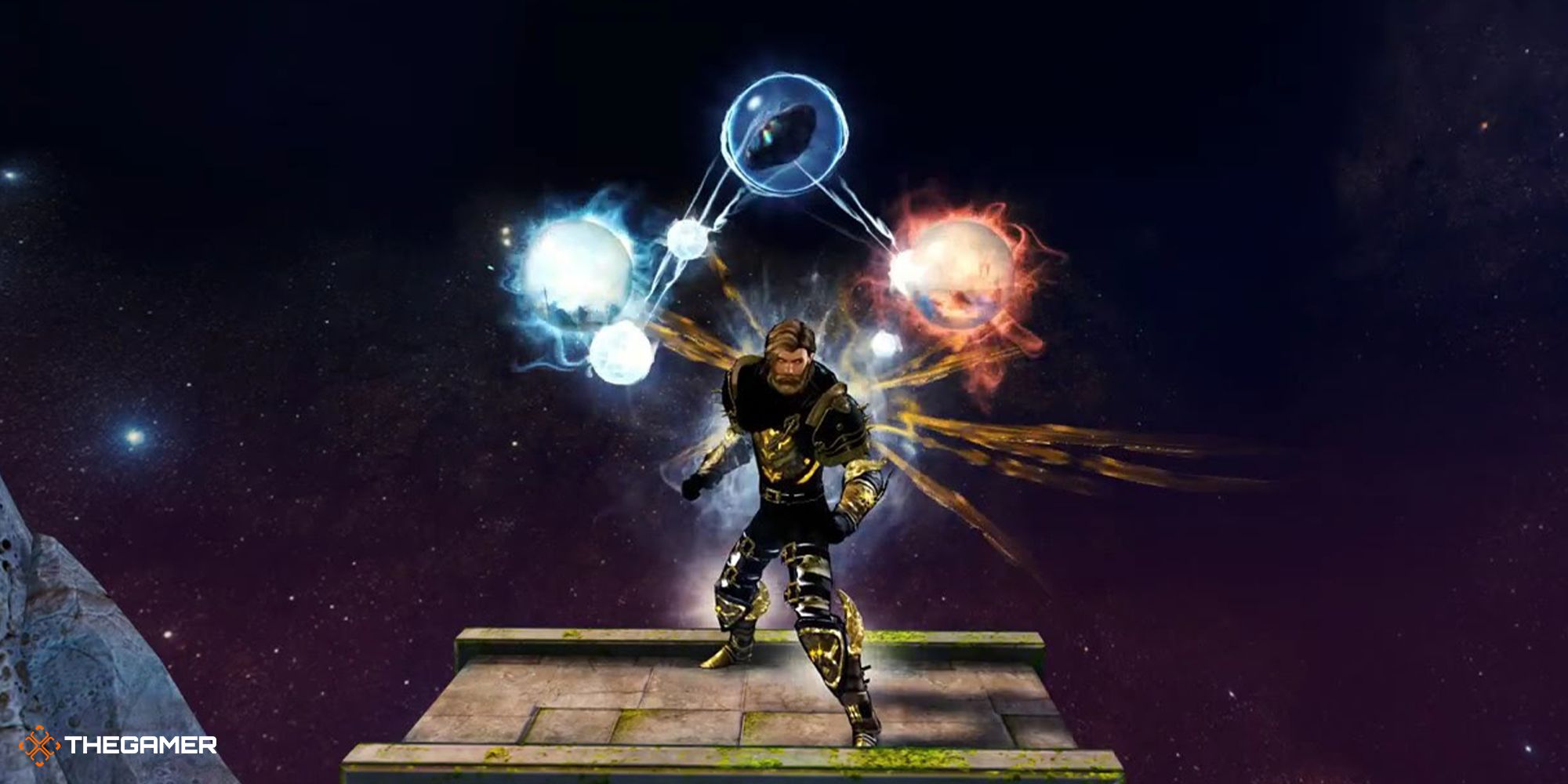 Guild Wars 2 - player wearing Coalescence, aurora, vision, conflux, and transcendence