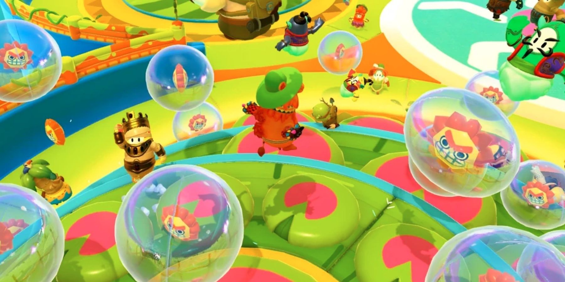Fall Guys Hardest Rounds Bubble Trouble players jump to pop the bubbles.