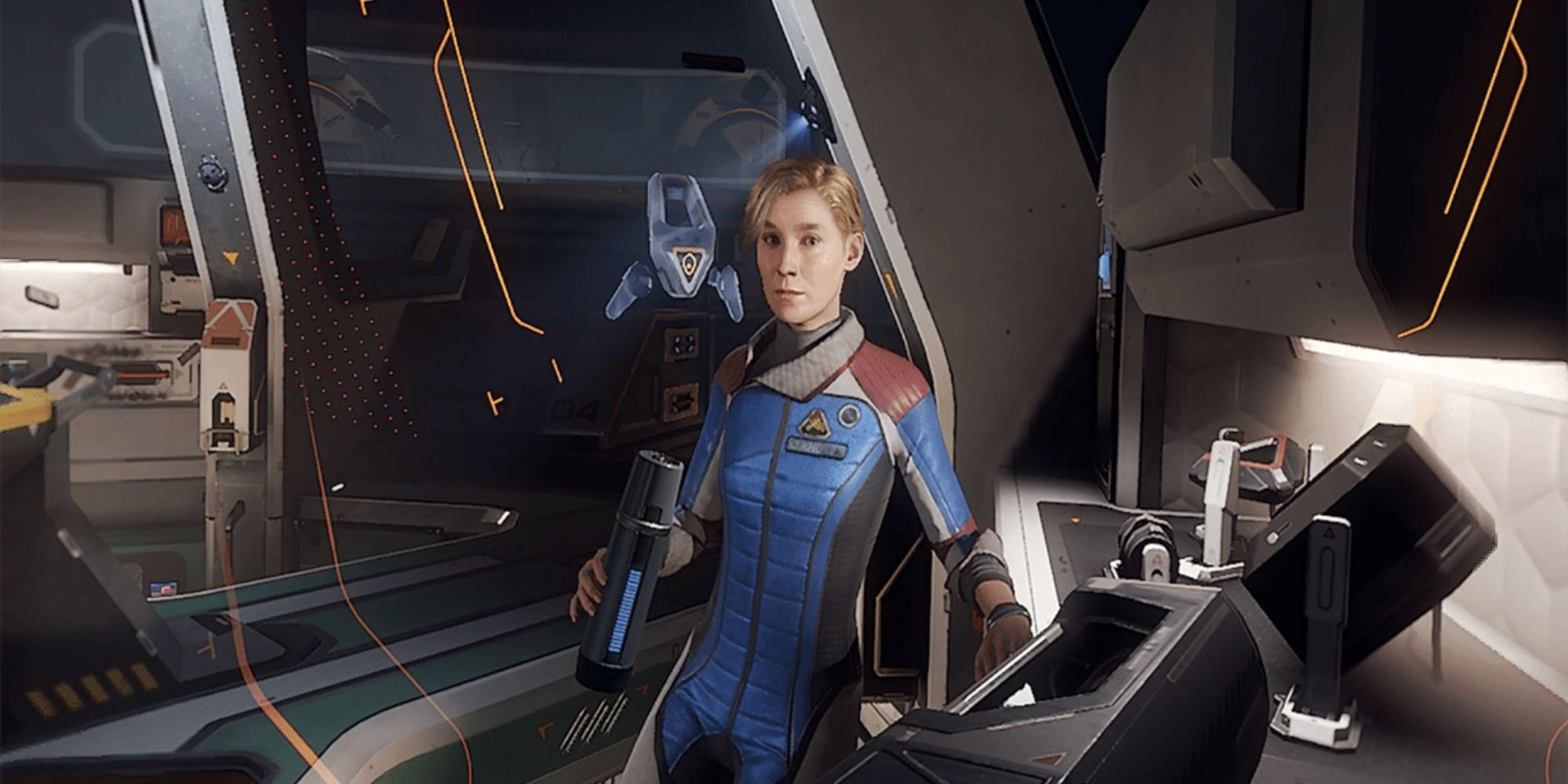 Captain Olivia Rhodes looks at Jack inside the space station