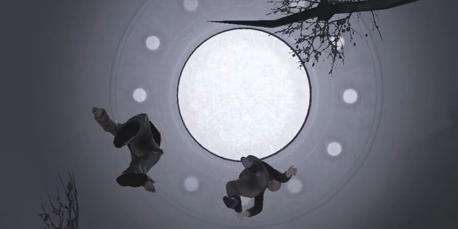 Alex and Elle being abducted by a spaceship.