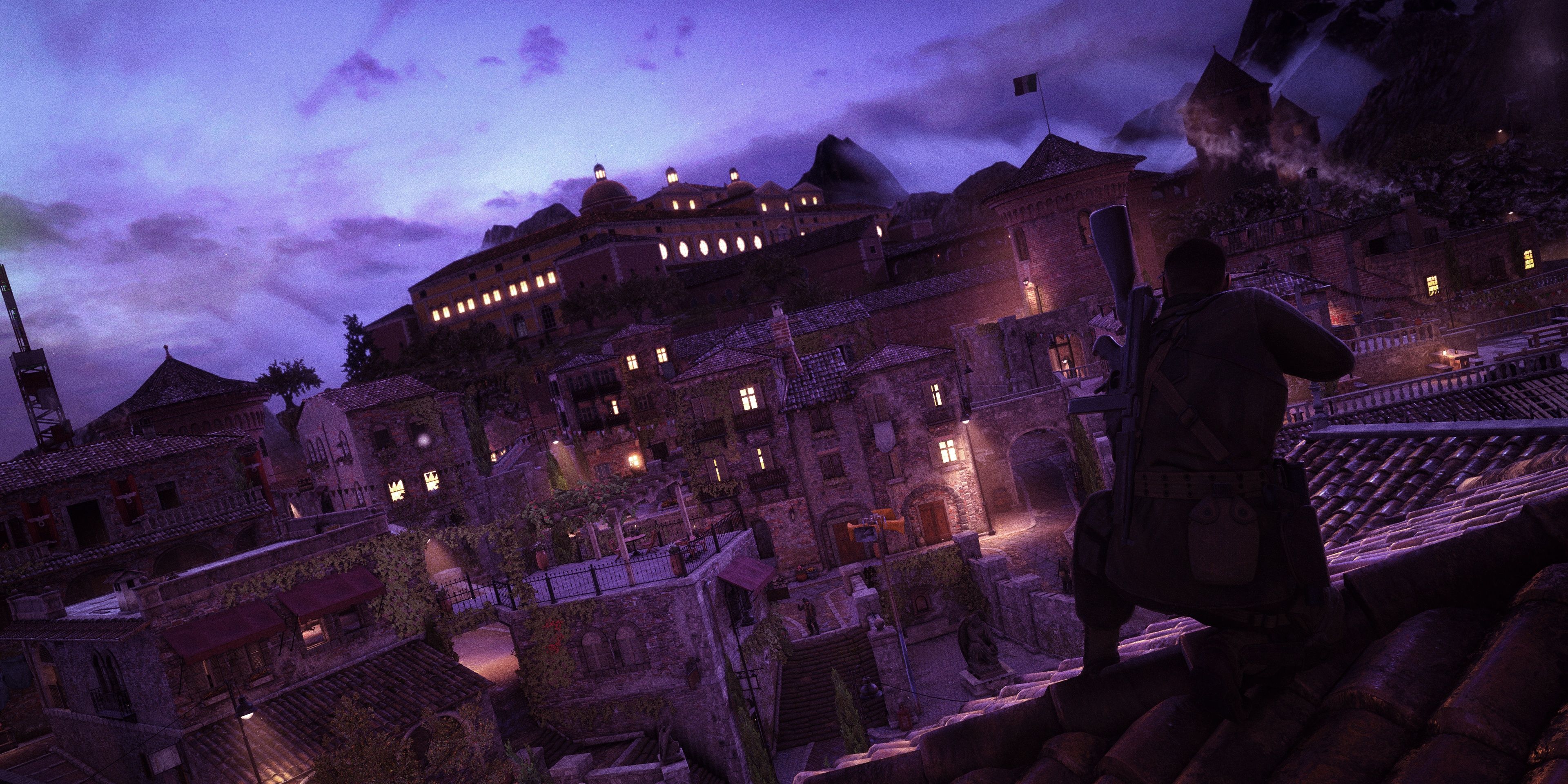 Sniper Elite 4 Deathstorm 2 view over the city from a rooftop