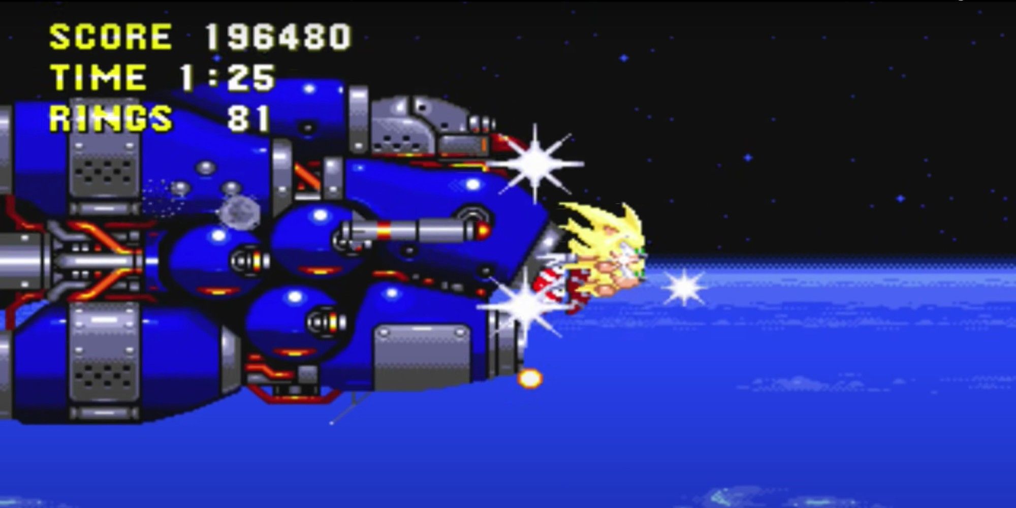 Sonic and Knuckles Final Super sonic attacks Eggman's space ship