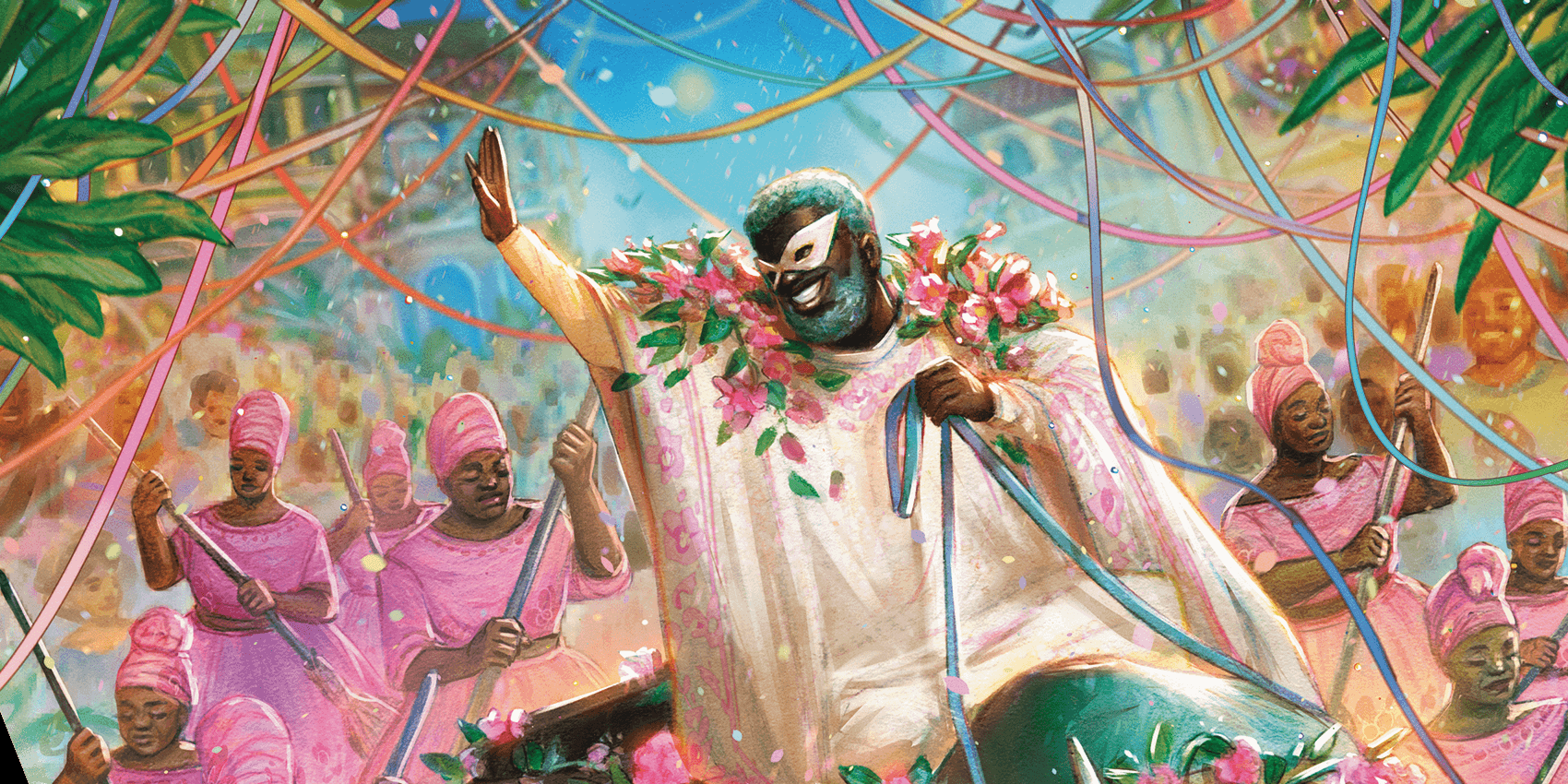 festival celebration streamers pink outfits