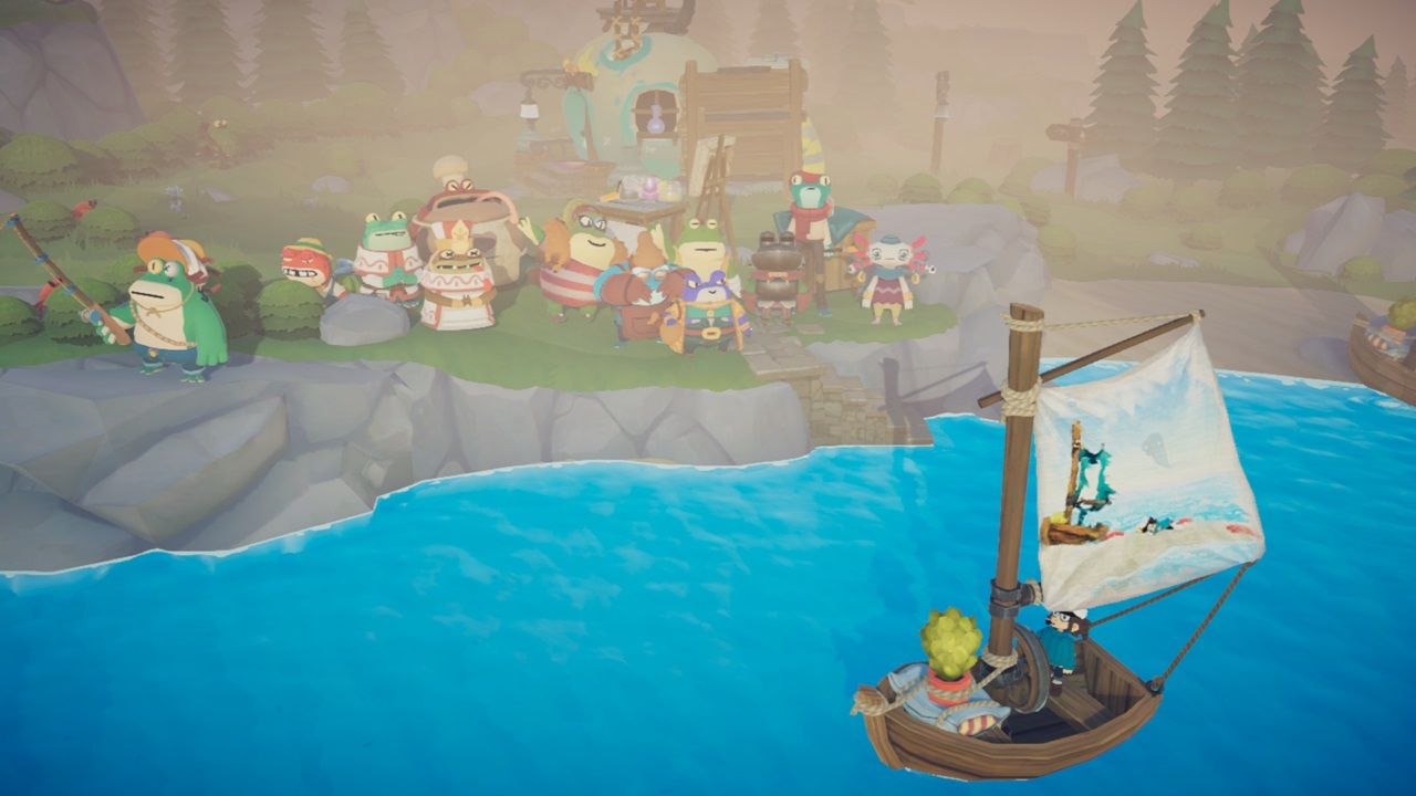 Time on Frog Island player leaving the island while all the frogs watch