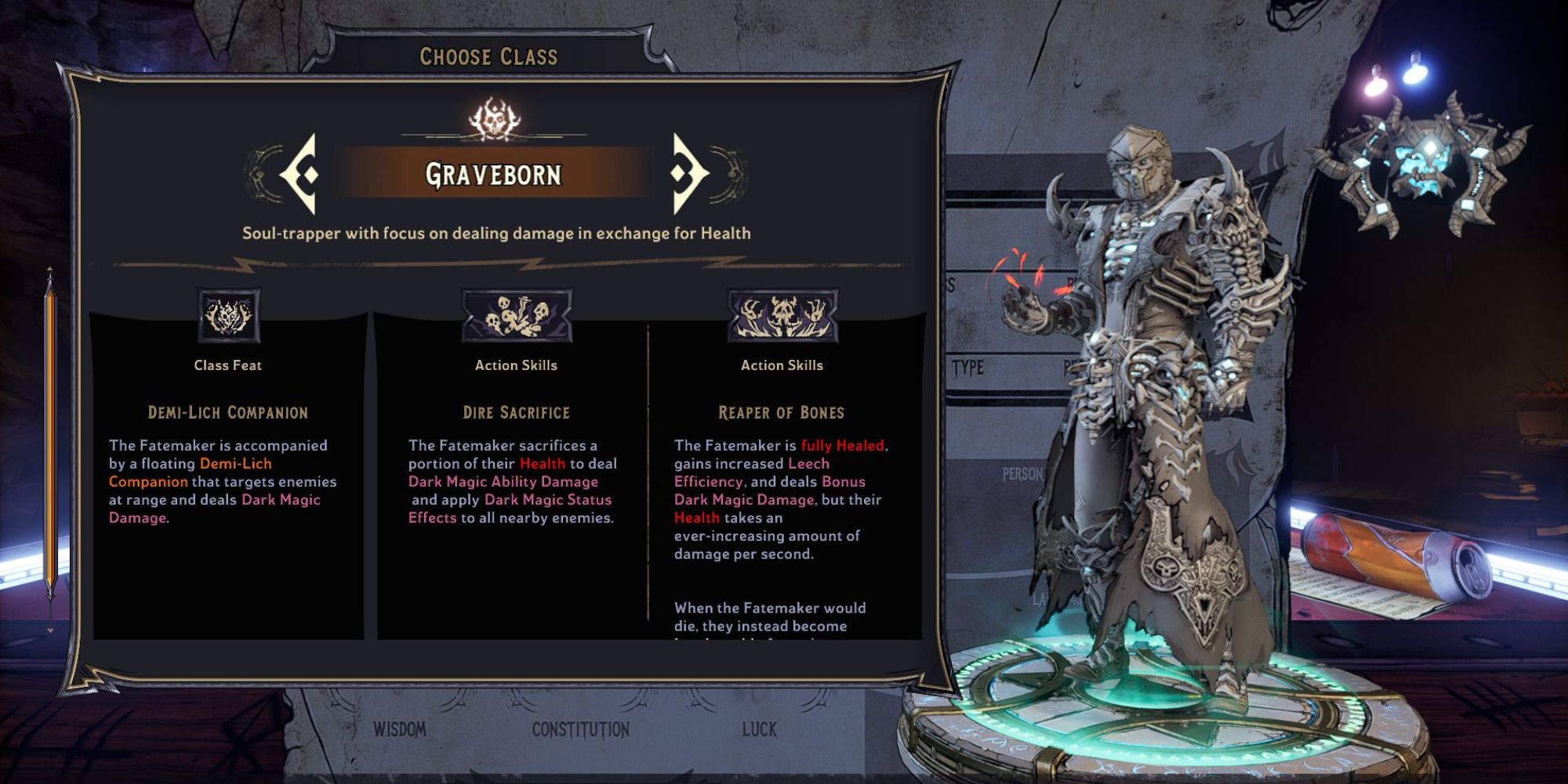 Screenshot of Graveborn Class Select in Tiny Tina's Wonderlands.
