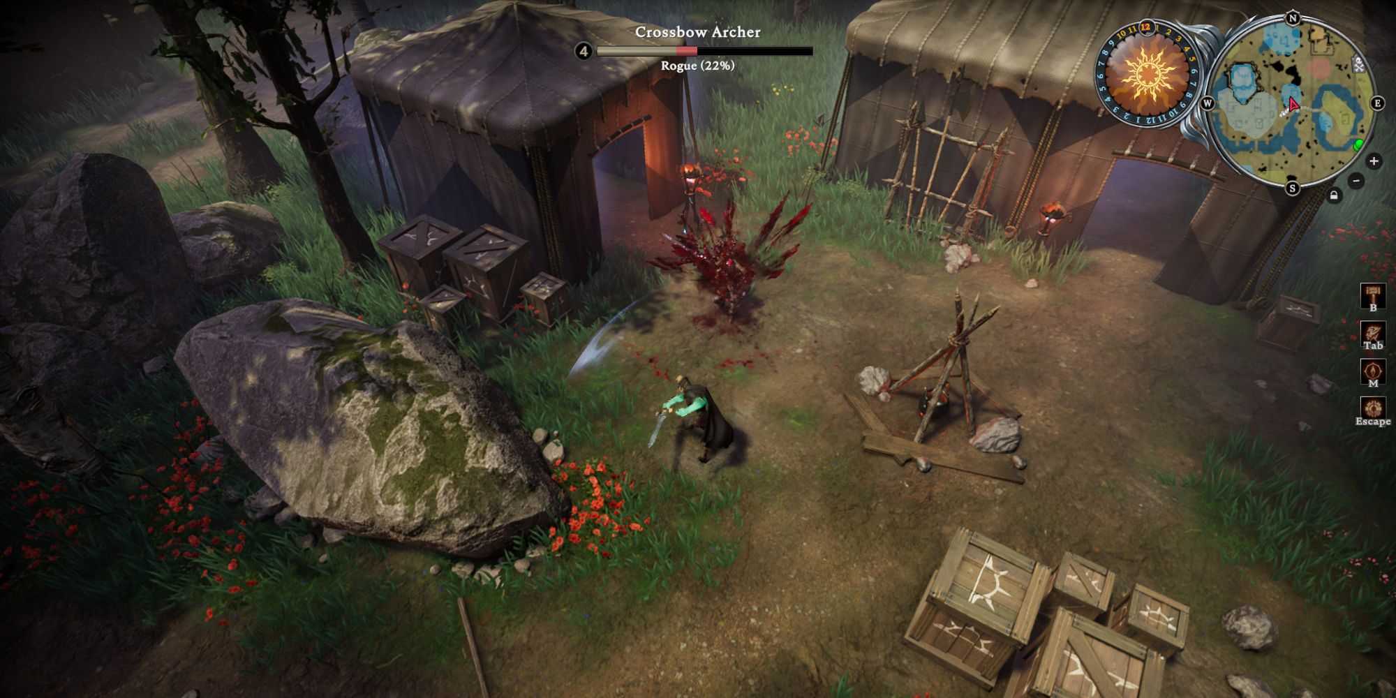 player killing an archer and looting a bandit camp