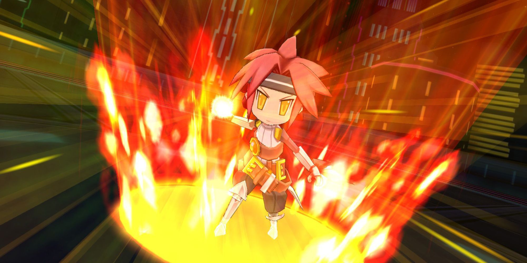 Mugen Souls character with a ring of fire around them.