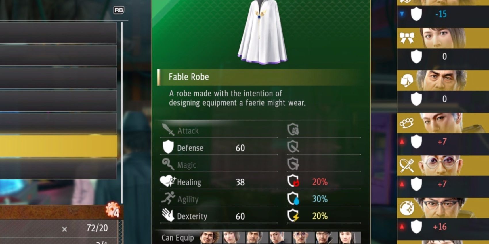 Yakuza: Like A Dragon Fable Robe inventory page.